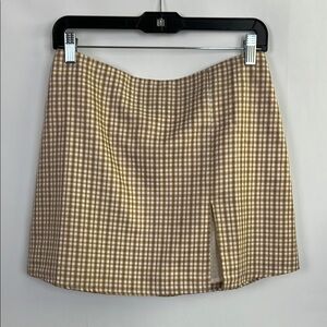 Brown Checkered Women's Skirt darted skirt plaid split seam skirt